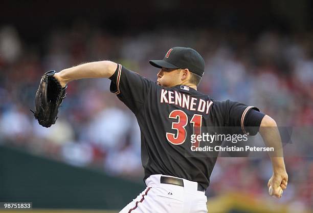 Starting pitcher Ian Kennedy of the Arizona Diamondbacks pitches against the Philadelphia Phillies during the Major League Baseball game at Chase...