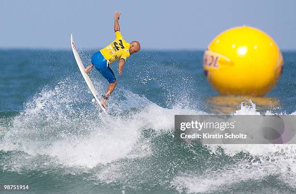 Kelly Slater of the United States of America surfs to a runner up finish at the 2010 Santa Catarina Pro on April 29, 2010 in Santa Catarina, Brazil.