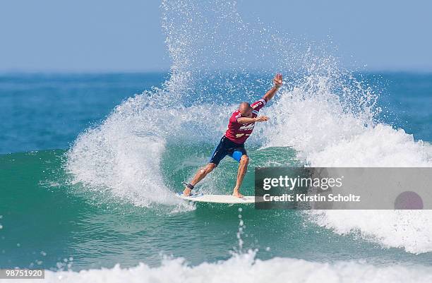 Kelly Slater of the United States of America surfs to a runner up finish at the 2010 Santa Catarina Pro on April 29, 2010 in Santa Catarina, Brazil.