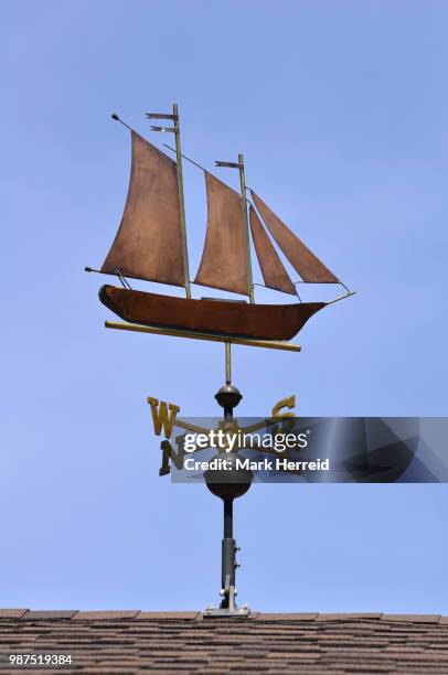 sailboat (schooner) weather vane - weather vane stock pictures, royalty-free photos & images