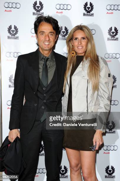 Giulio Base and Tiziana Rocca attend a cocktail party for the premiere of 'Iron Man 2' at the Belstaff flagship store on April 29, 2010 in Rome,...