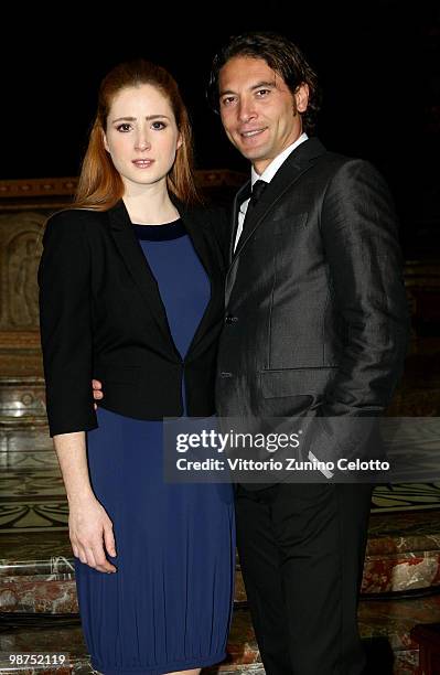 Actress Noemi Smorra and Actor Graziano Galatone pose inside the Duomo on April 29, 2010 in Milan, Italy.