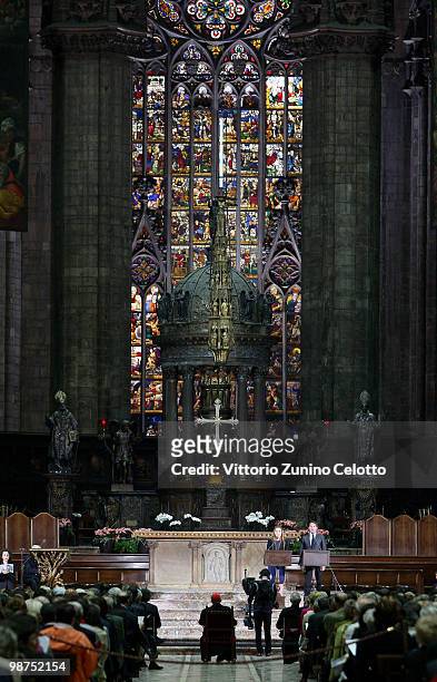 Archbishop of Milan Dionigi Tettamanzi attends 'I Promessi Sposi' Reading held at the Duomo of Milan on April 29, 2010 in Milan, Italy.