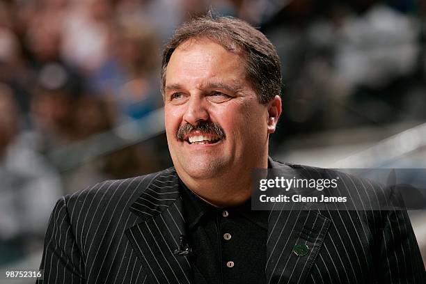 Head coach Stan Van Gundy of the Orlando Magic looks on court against the Dallas Mavericks during the game on April 1, 2010 at American Airlines...