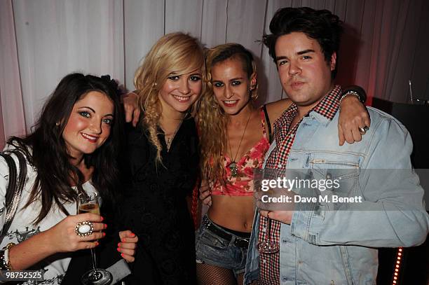 Guest, Pixie Lott, Alice Dellal and Michael Williams attend the Sunglass Hut flagship store opening party at Sunglass Hut on April 29, 2010 in...