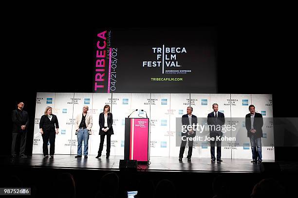 Director Alex Gibney, Executive Director of Tribeca Film Festival, Nancy Schafer, Tribeca Film Festival co-founders Craig Hatkoff, Jane Rosenthal,...