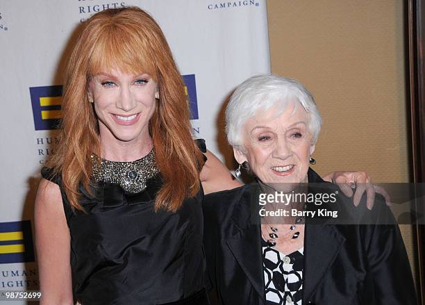 Television personality Kathy Griffin and her mom Maggie Griffin attend the Human Rights Campaign Los Angeles Dinner and Awards at the Hyatt Regency...