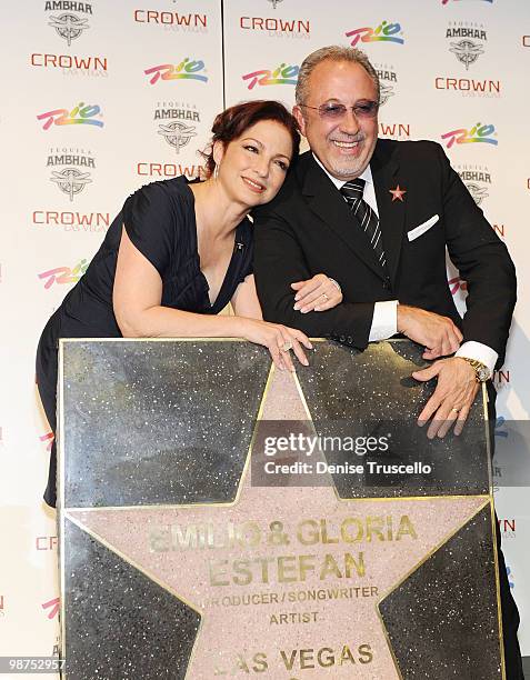 Gloria Estefan and Emilio Estefan receive a star from the Las Vegas Walk of Stars at the Crown Nightclub at Rio Hotel & Casino on April 29, 2010 in...