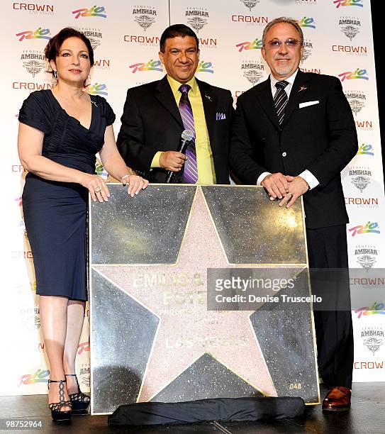 Pablo Castro presents Gloria Estefan and Emilio Estefan a star from the Las Vegas Walk of Stars at the Crown Nightclub at the Rio Hotel & Casino on...