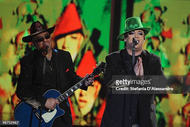Singer Boy George performs live during 'Chiambretti Night' Italian Tv Show held at Mediaset Studios on April 29, 2010 in Milan, Italy.