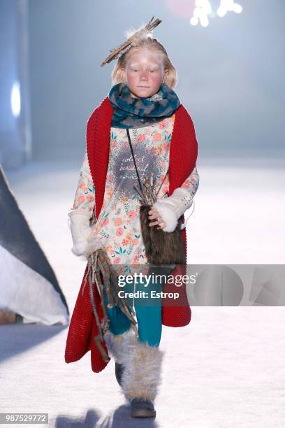 Model walks the runway at the Boboli show during the Barcelona 080 Fashion Week on June 28, 2018 in Barcelona, Spain.