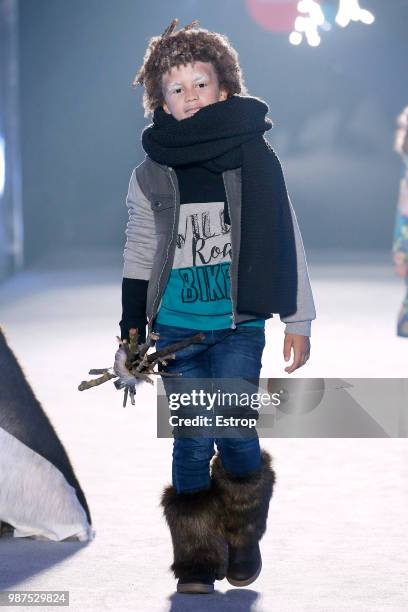 Model walks the runway at the Boboli show during the Barcelona 080 Fashion Week on June 28, 2018 in Barcelona, Spain.