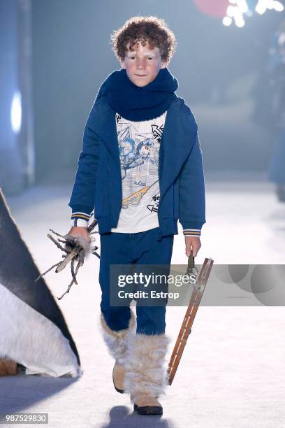 Model walks the runway at the Boboli show during the Barcelona 080 Fashion Week on June 28, 2018 in Barcelona, Spain.