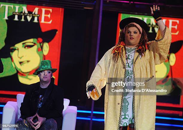 Singer Boy George attends 'Chiambretti Night' Italian Tv Show held at Mediaset Studios on April 29, 2010 in Milan, Italy.