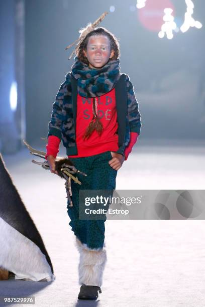 Model walks the runway at the Boboli show during the Barcelona 080 Fashion Week on June 28, 2018 in Barcelona, Spain.