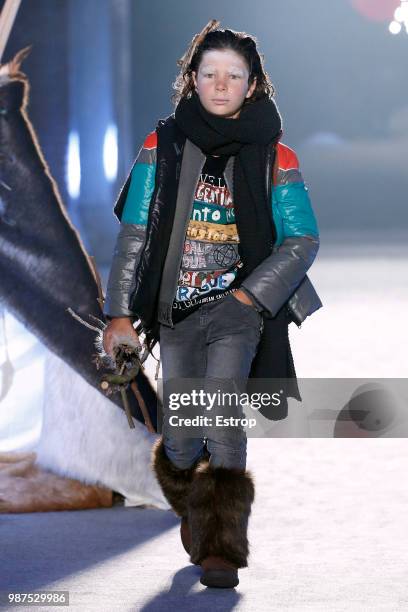 Model walks the runway at the Boboli show during the Barcelona 080 Fashion Week on June 28, 2018 in Barcelona, Spain.