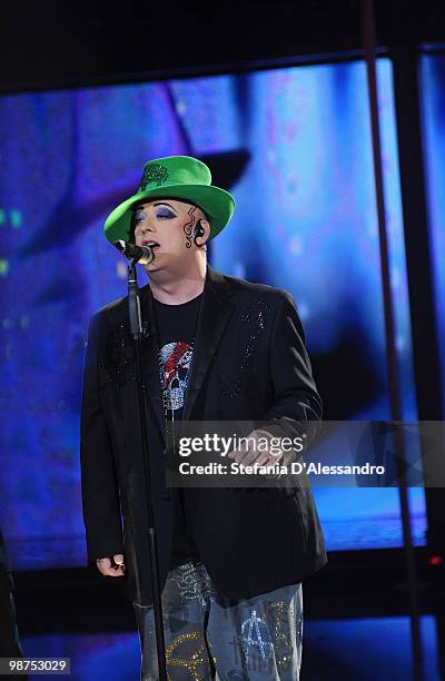 Singer Boy George performs live during 'Chiambretti Night' Italian Tv Show held at Mediaset Studios on April 29, 2010 in Milan, Italy.