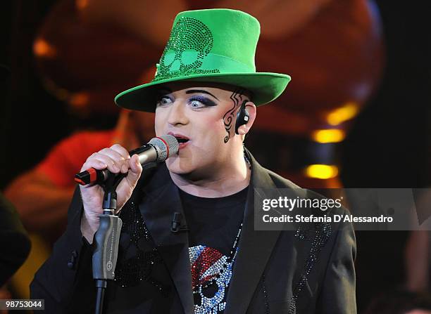 Singer Boy George performs live during 'Chiambretti Night' Italian Tv Show held at Mediaset Studios on April 29, 2010 in Milan, Italy.