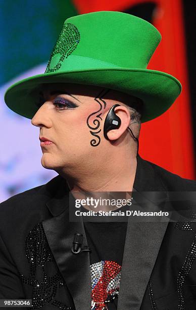 Singer Boy George poses during 'Chiambretti Night' Italian Tv Show held at Mediaset Studios on April 29, 2010 in Milan, Italy.