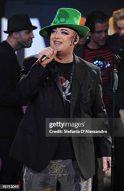 Singer Boy George performs live during 'Chiambretti Night' Italian Tv Show held at Mediaset Studios on April 29, 2010 in Milan, Italy.