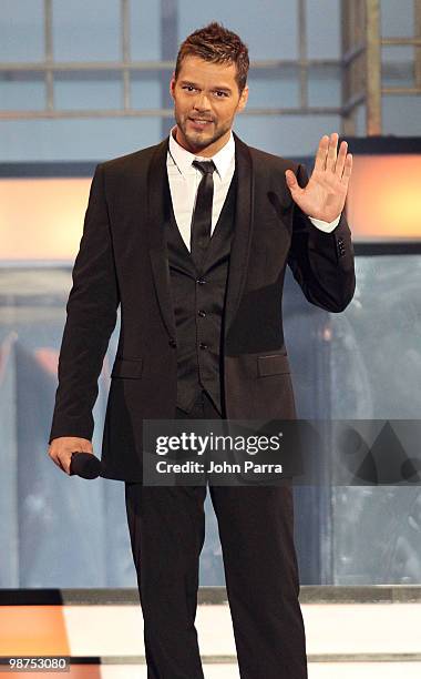 Singer Ricky Martin speaks onstage at the 2010 Billboard Latin Music Awards at Coliseo de Puerto Rico José Miguel Agrelot on April 29, 2010 in San...