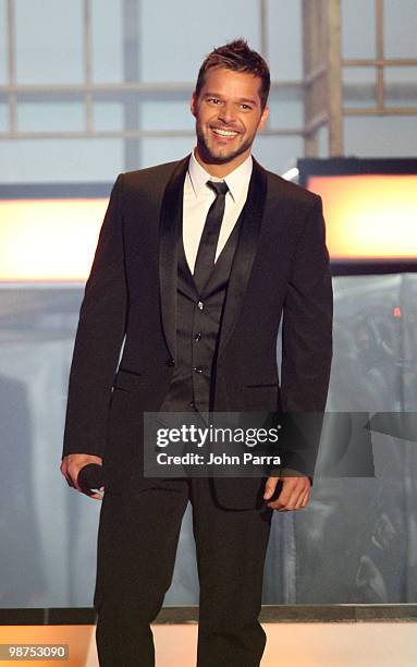 Singer Ricky Martin speaks onstage at the 2010 Billboard Latin Music Awards at Coliseo de Puerto Rico José Miguel Agrelot on April 29, 2010 in San...