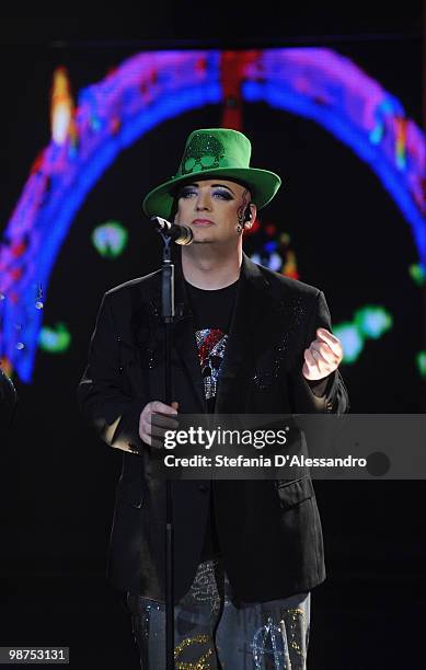 Singer Boy George performs live during 'Chiambretti Night' Italian Tv Show held at Mediaset Studios on April 29, 2010 in Milan, Italy.