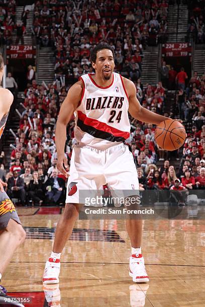 Andre Miller of the Portland Trail Blazers looks to move the ball against the Phoenix Suns in Game Three of the Western Conference Quarterfinals...