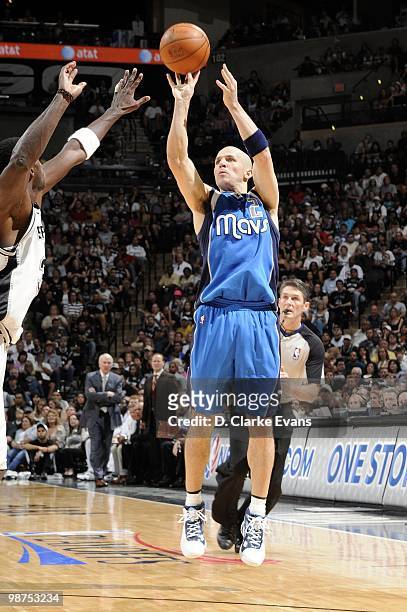 Jason Kidd of the Dallas Mavericks shoots the outside jump shot against the San Antonio Spurs in Game Four of the Western Conference Quarterfinals...