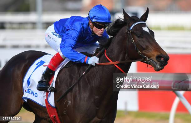 Craig Williams riding Rillito winning Race 5 during Melbourne racing at Caulfield Racecourse on June 30, 2018 in Melbourne, Australia.