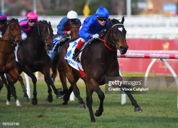 Craig Williams riding Rillito winning Race 5 during Melbourne racing at Caulfield Racecourse on June 30, 2018 in Melbourne, Australia.