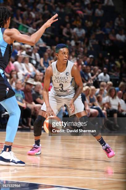 Danielle Robinson of the Minnesota Lynx handles the ball against the Atlanta Dream on June 29, 2018 at Target Center in Minneapolis, Minnesota. NOTE...