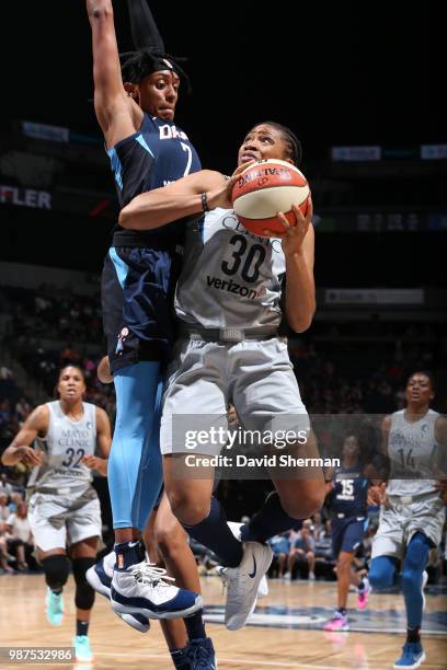 Tanisha Wright of the Minnesota Lynx goes to the basket against the Atlanta Dream on June 29, 2018 at Target Center in Minneapolis, Minnesota. NOTE...