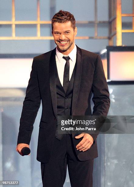 Singer Ricky Martin speaks onstage at the 2010 Billboard Latin Music Awards at Coliseo de Puerto Rico José Miguel Agrelot on April 29, 2010 in San...