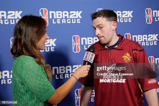 Sick x 973 of Cavs Legion Gaming Club speaks to media after game against Heat Check Gaming on June 23, 2018 at the NBA 2K League Studio Powered by...