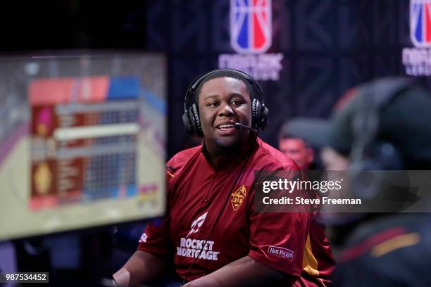 Godddof2k of Cavs Legion Gaming Club looks on during game against Heat Check Gaming on June 23, 2018 at the NBA 2K League Studio Powered by Intel in...