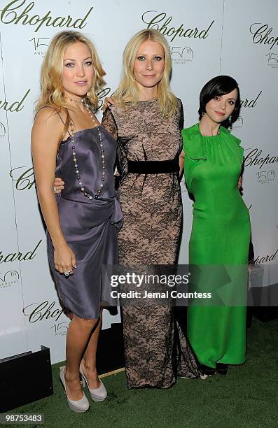 Actors Kate Hudson, Gwyneth Paltrow and Christina Ricci pose for a photo at the star studded gala celebrating Chopard's 150 years of excellence at...