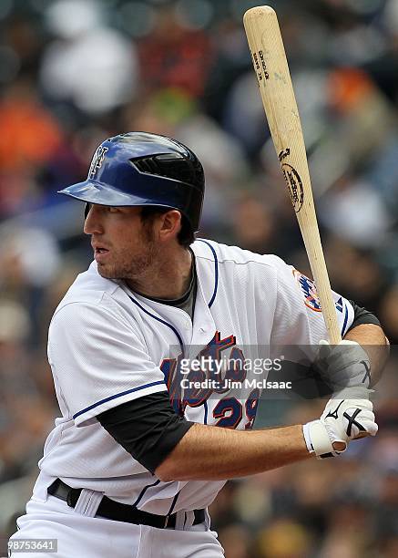 Ike Davis of the New York Mets bats against the Los Angeles Dodgers on April 28, 2010 at Citi Field in the Flushing neighborhood of the Queens...