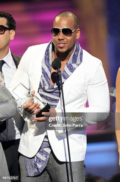 Anthony 'Romeo' Santos of Aventura accepts an award onstage at the 2010 Billboard Latin Music Awards at Coliseo de Puerto Rico José Miguel Agrelot on...