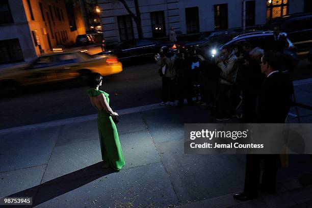 Actress Christina Ricci poses for a photos at the star studded gala celebrating Chopard's 150 years of excellence at The Frick Collection on April...