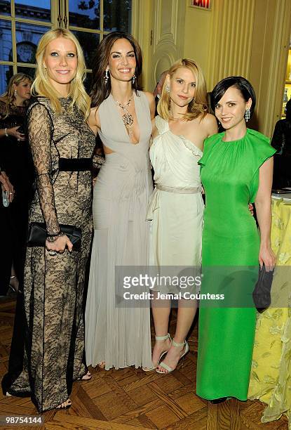 Actress Gwyneth Paltrow, model Eugenia Silva, actress Claire Danes and actress Christina Ricci pose for a photo at the star studded gala celebrating...