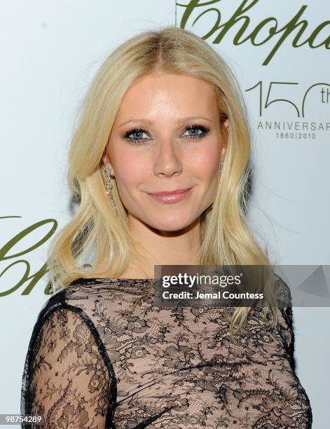 Actress Gwyneth Paltrow poses for photos at the star studded gala celebrating Chopard's 150 years of excellence at The Frick Collection on April 29,...