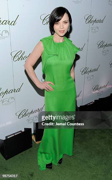 Actress Christina Ricci poses for photos at the star studded gala celebrating Chopard's 150 years of excellence at The Frick Collection on April 29,...