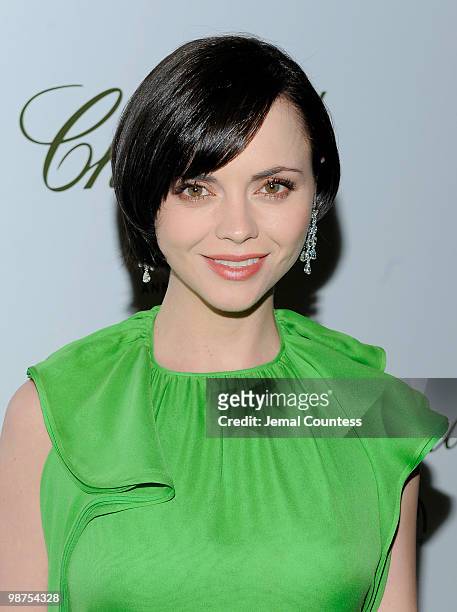 Actress Christina Ricci poses for photos at the star studded gala celebrating Chopard's 150 years of excellence at The Frick Collection on April 29,...