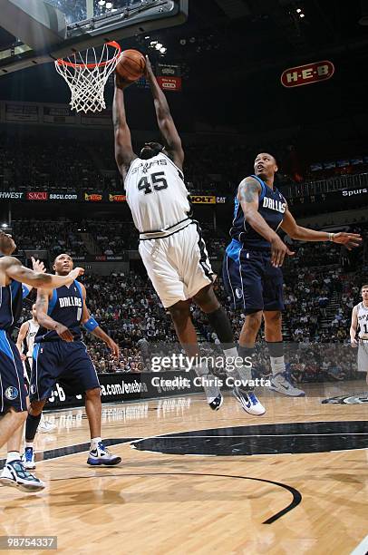 DeJuan Blair of the San Antonio Spurs shoots against the Dallas Mavericks in Game Six of the Western Conference Quarterfinals during the 2010 NBA...