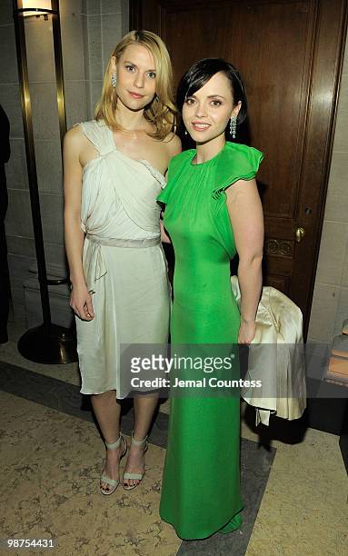 Actors Claire Danes and Christina Ricci pose for a photo at the star studded gala celebrating Chopard's 150 years of excellence at The Frick...