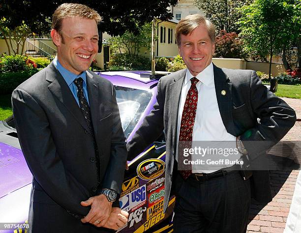 Driver Matt Kenseth talks with Virginia Governor Bob McDonnell at the Governor's Mansion on April 29, 2010 in Richmond, Virginia. |