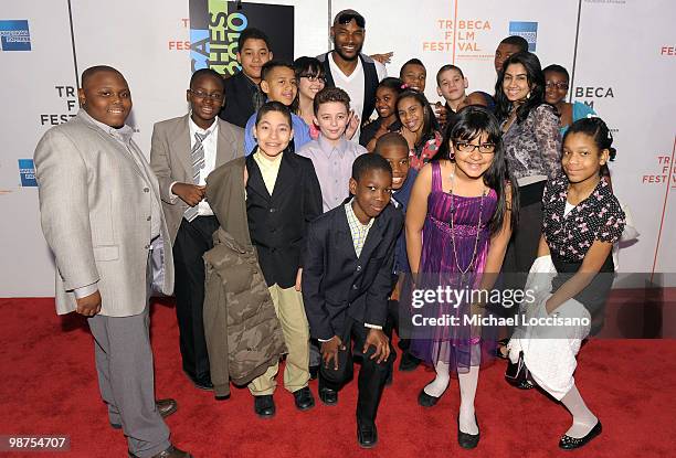 Model Tyson Beckford and Film in Motion Students attend the Tribeca Teaches Premiere during the 2010 Tribeca Film Festival at the Tribeca Performing...