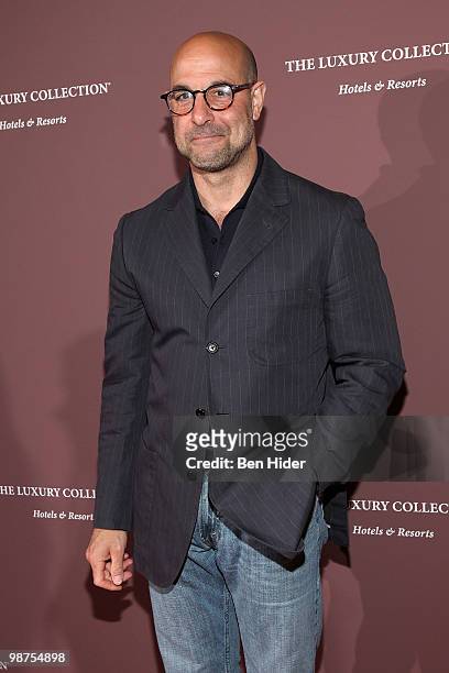 Actor Stanley Tucci attends the launch of The Luxury Collection's celebrity-chef inspired Destination Guides at Del Posto on April 29, 2010 in New...