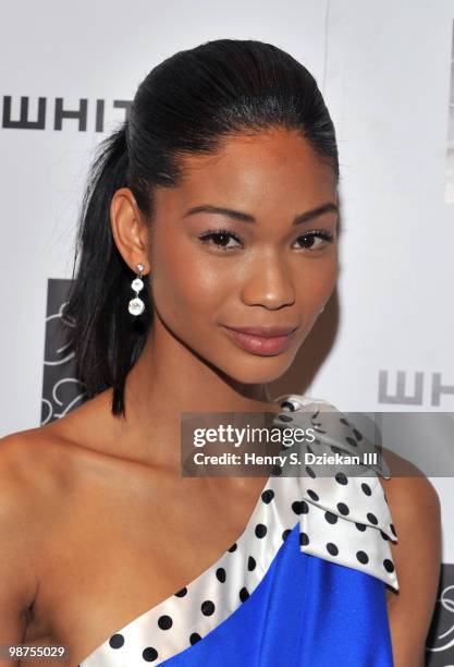 Model Chanel Iman attends Saks & The Whitney Museum of American Art's coctails for emerging designers at Saks Fifth Avenue on April 29, 2010 in New...